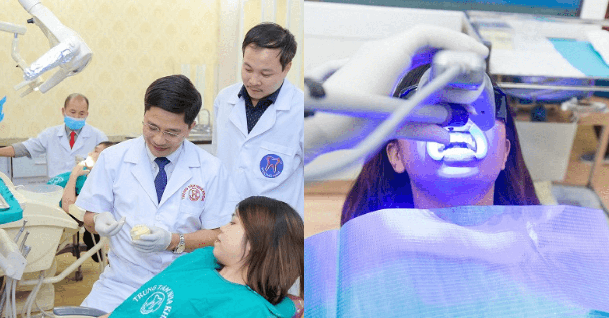 Bác sĩ đang tiến hành tẩy trắng răng cho khách hàng tại Nha Khoa Phương Nam